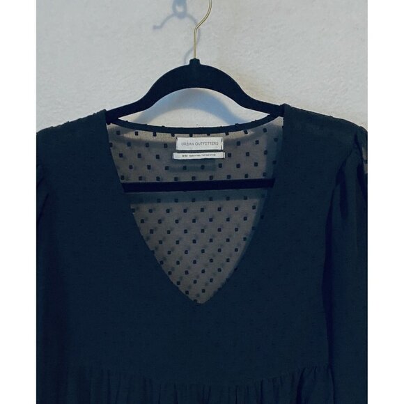 Urban Outfitters Top Womens Medium Clip Dot Babydoll V Neck Sheer Black Boho - Picture 3 of 10